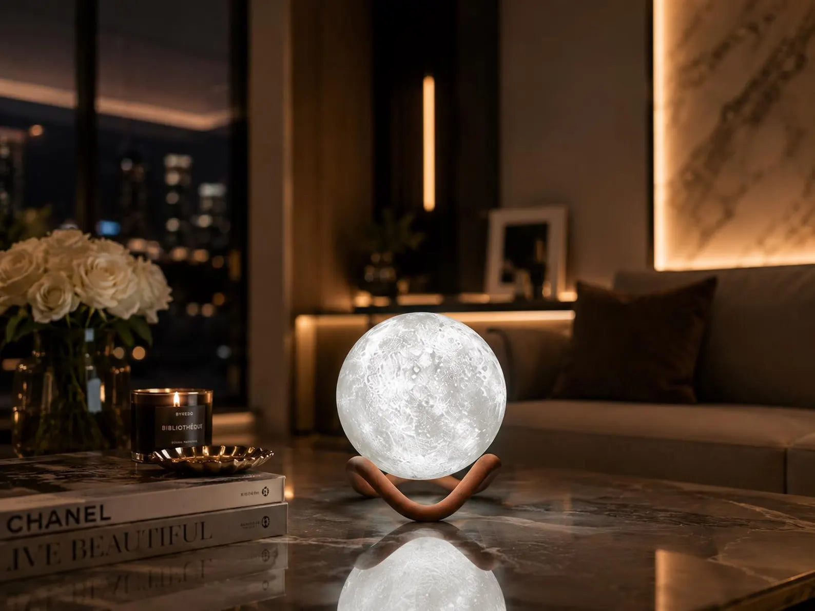 Modern Moon Lamp(LunaGlow) with Sculptural Stand