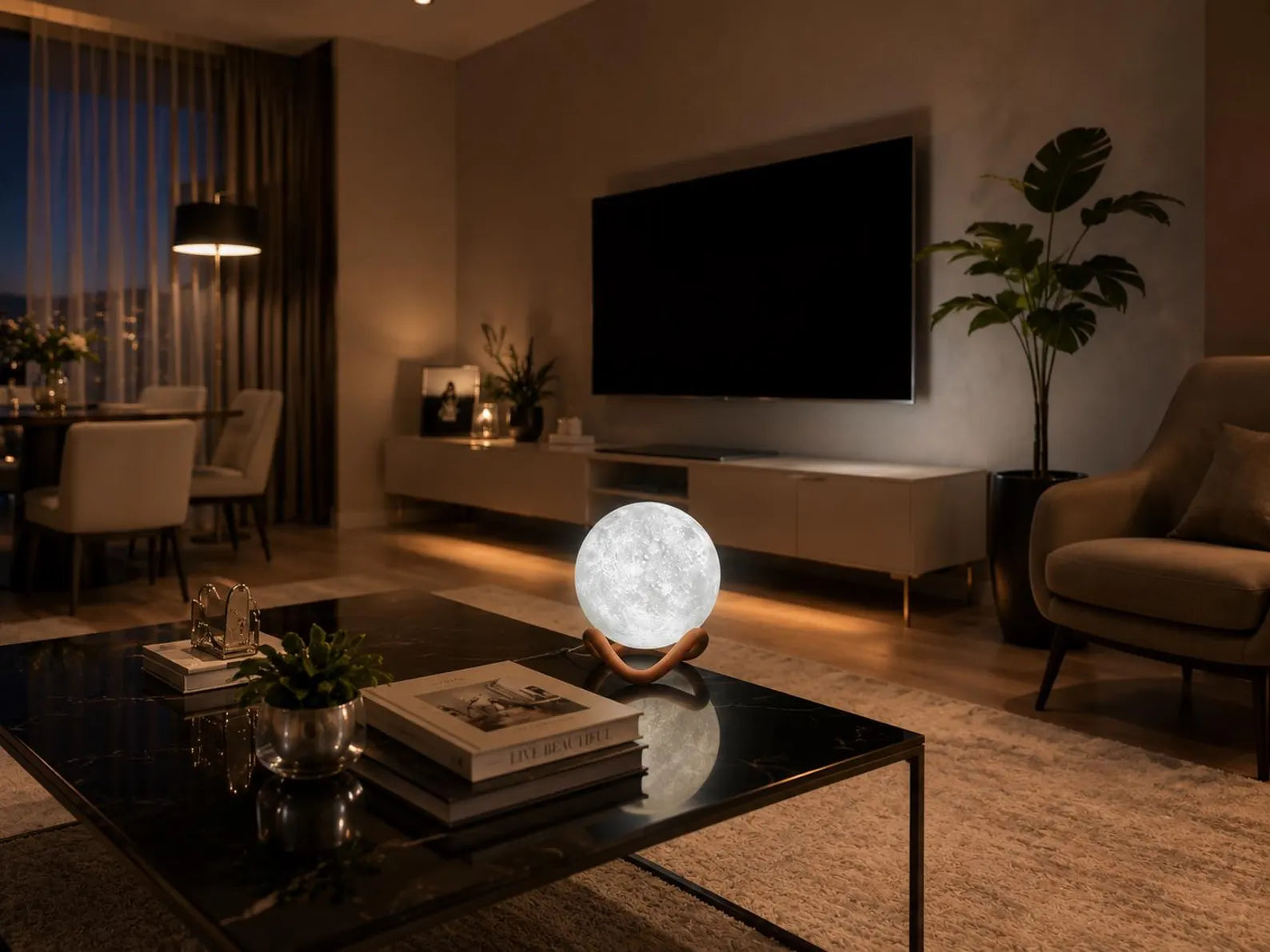 Modern Moon Lamp(LunaGlow) with Sculptural Stand
