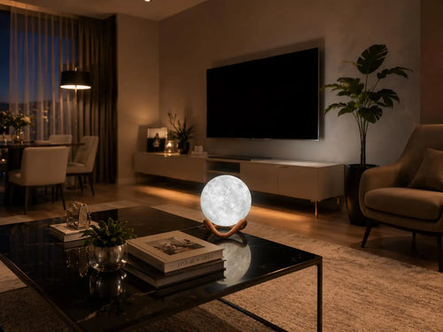 Modern Moon Lamp(LunaGlow) with Sculptural Stand