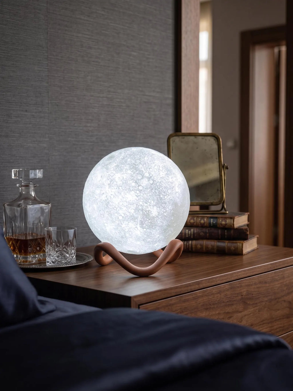 Modern Moon Lamp(LunaGlow) with Sculptural Stand